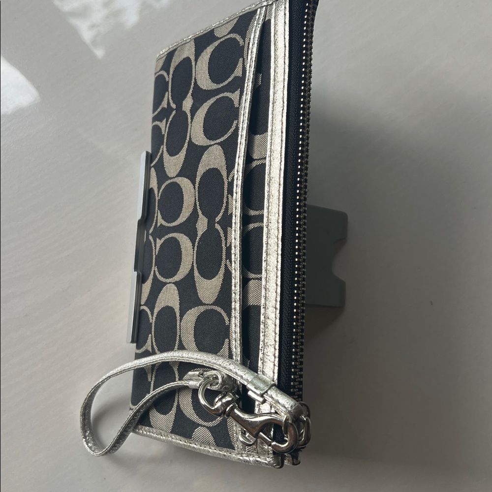 Coach Poppy Black and Silver Signature Wristlet - Picture 12 of 12